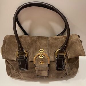 Coach Brown Suede Shoulder Bag with Gold Accents